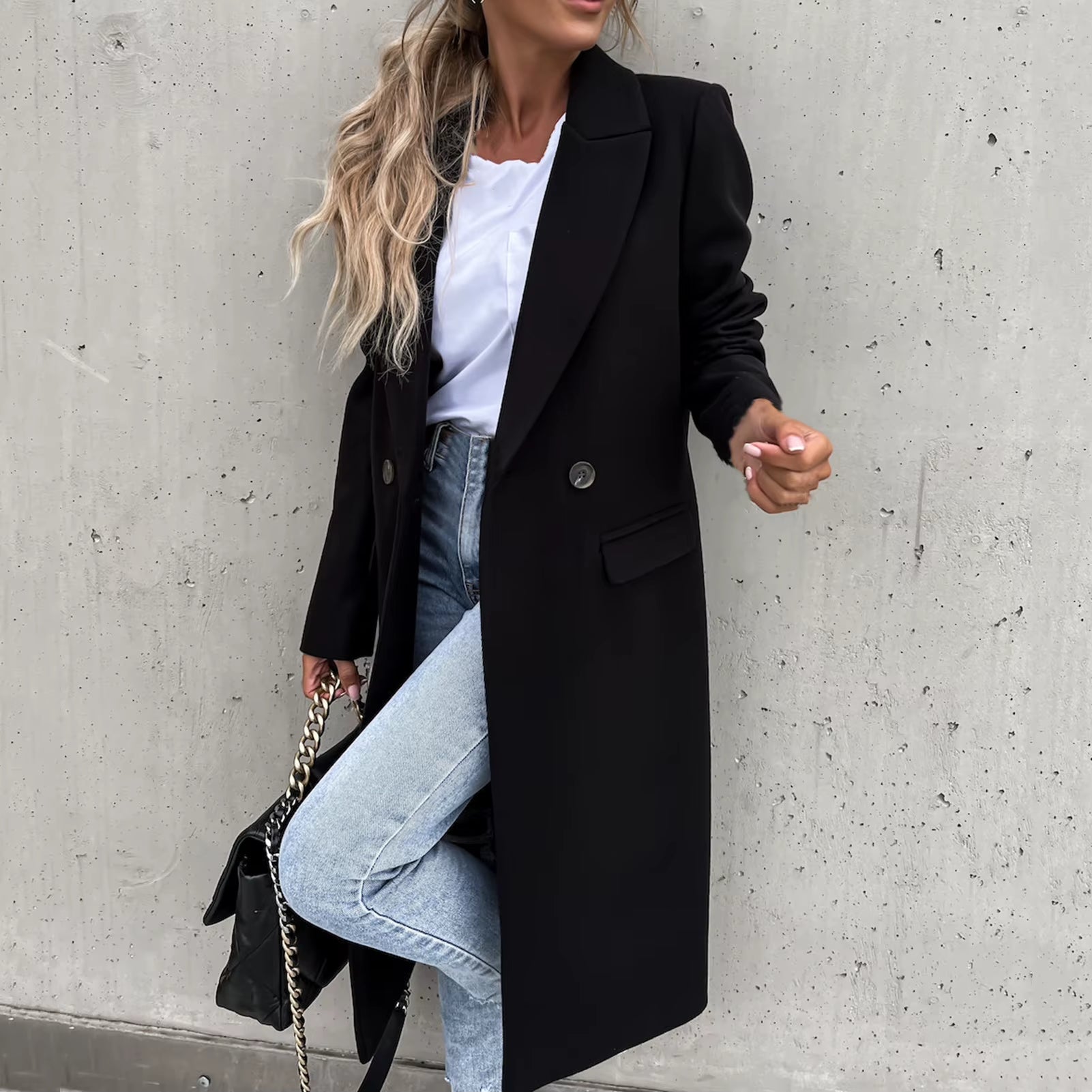 Women Woolen Jacket Turn-Down Collar Pockets Solid Color Overcoat Double-Breasted Loose Fit Thermal Outerwear Female Clothes