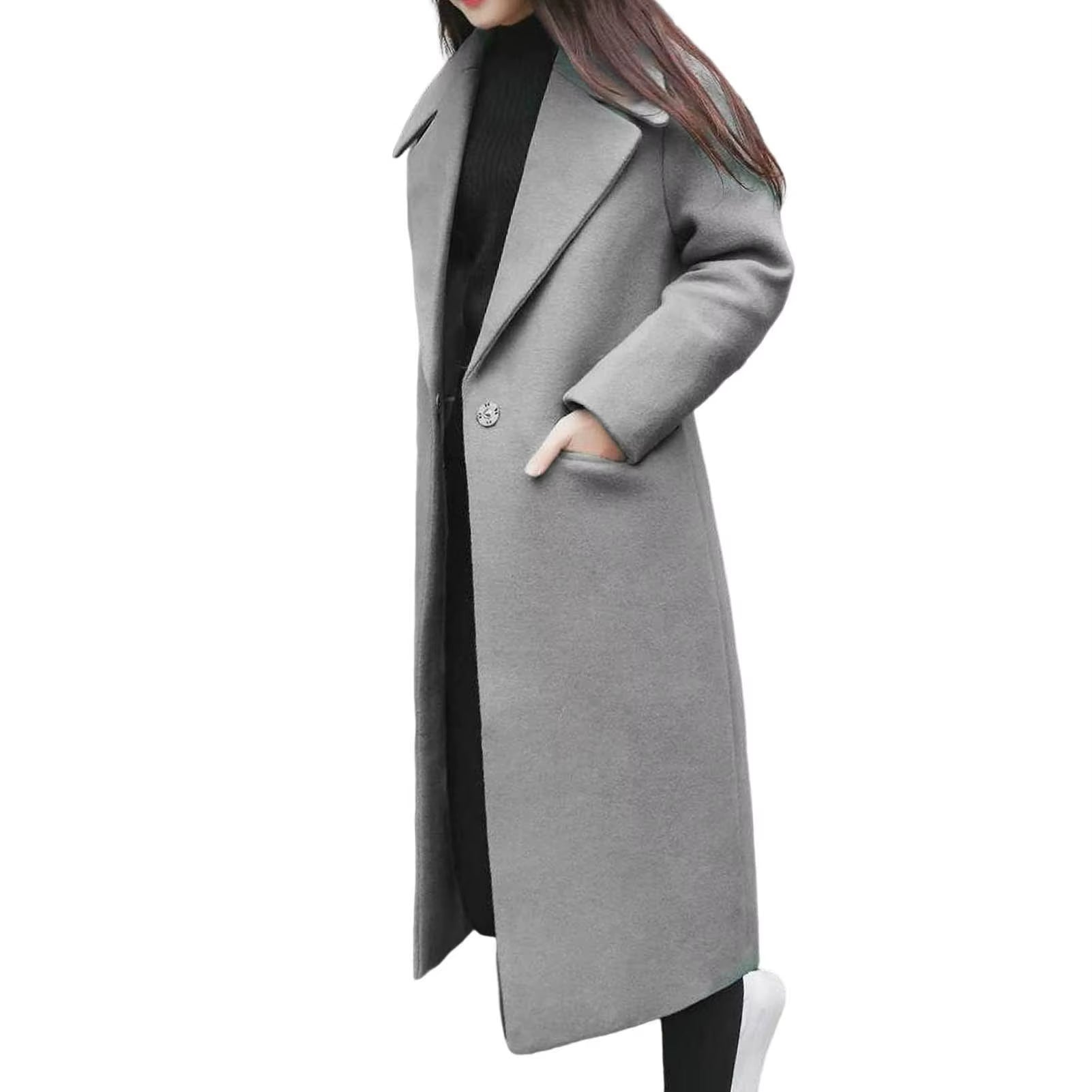 Women Woolen Jacket Turn-Down Collar Pockets Solid Color Overcoat Double-Breasted Loose Fit Thermal Outerwear Female Clothes
