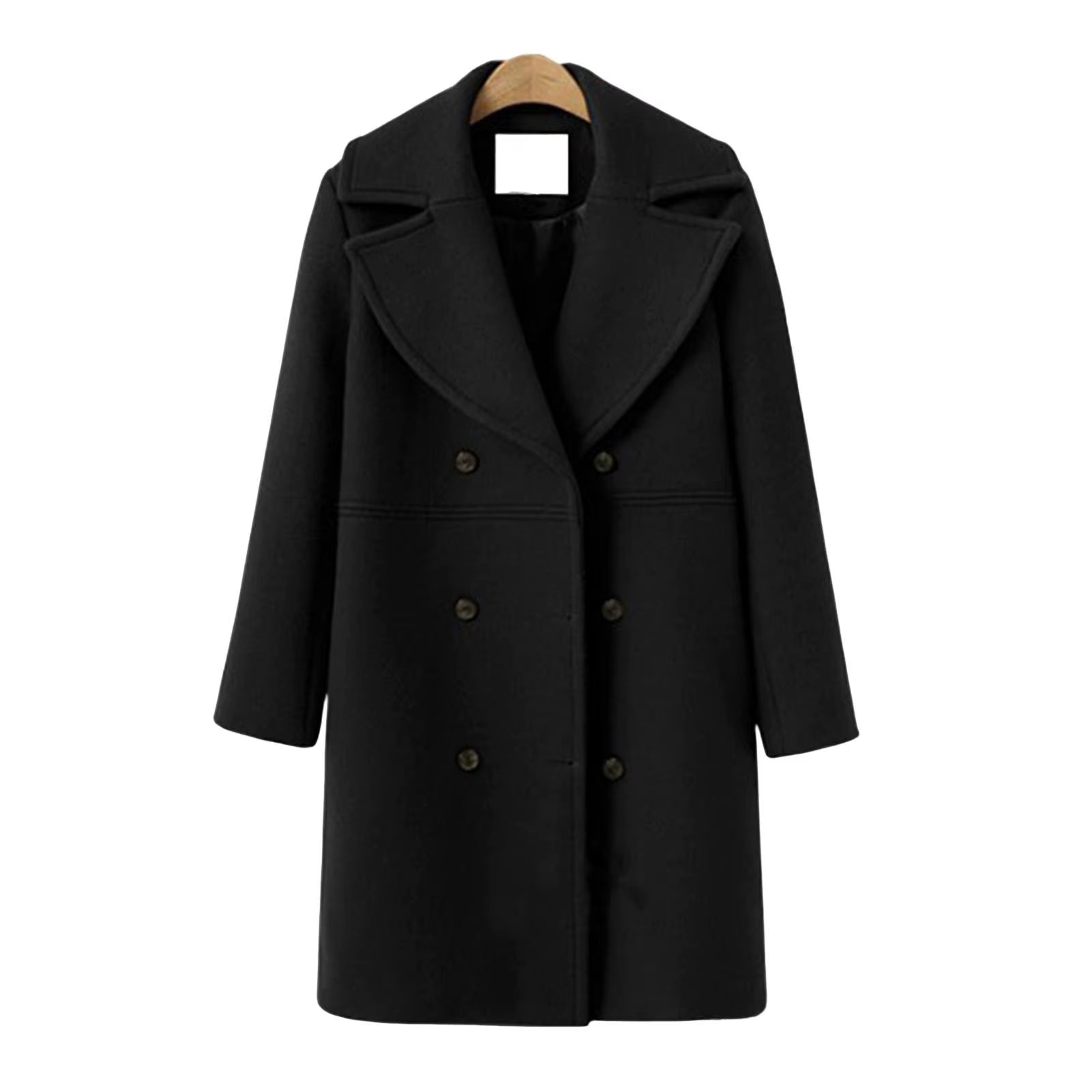 Women Woolen Jacket Turn-Down Collar Pockets Solid Color Overcoat Double-Breasted Loose Fit Thermal Outerwear Female Clothes