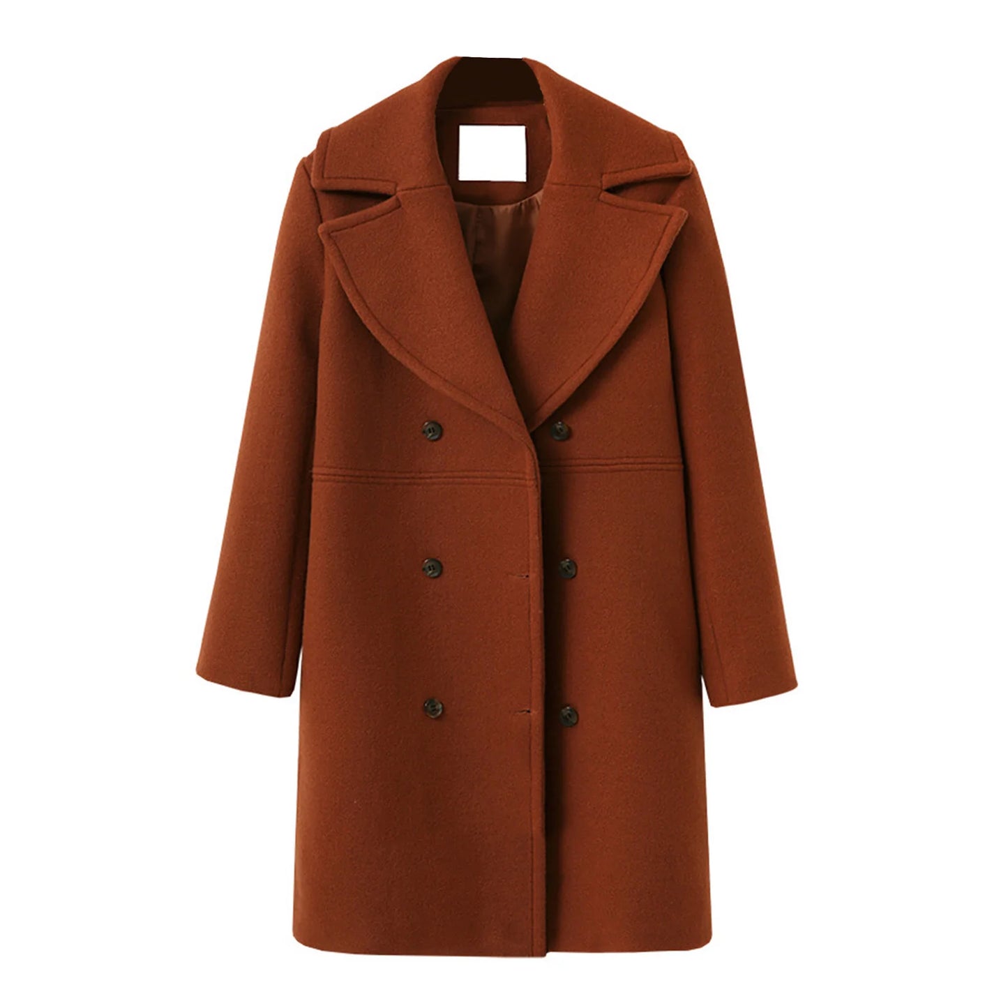 Women Woolen Jacket Turn-Down Collar Pockets Solid Color Overcoat Double-Breasted Loose Fit Thermal Outerwear Female Clothes