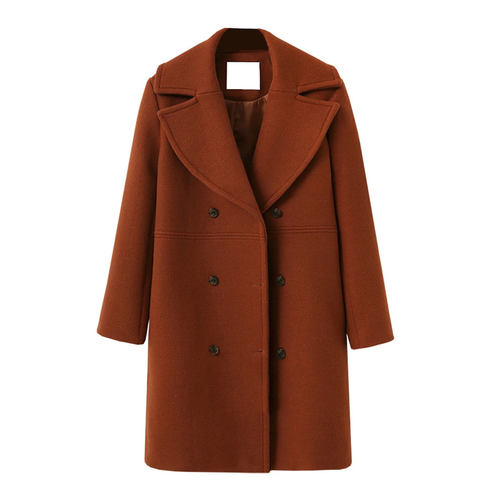 Women Woolen Jacket Turn-Down Collar Pockets Solid Color Overcoat Double-Breasted Loose Fit Thermal Outerwear Female Clothes