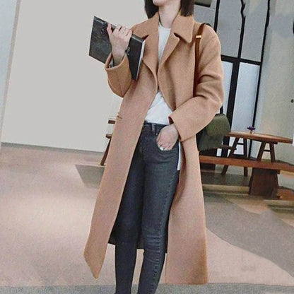 Women Woolen Jacket Turn-Down Collar Pockets Solid Color Overcoat Double-Breasted Loose Fit Thermal Outerwear Female Clothes