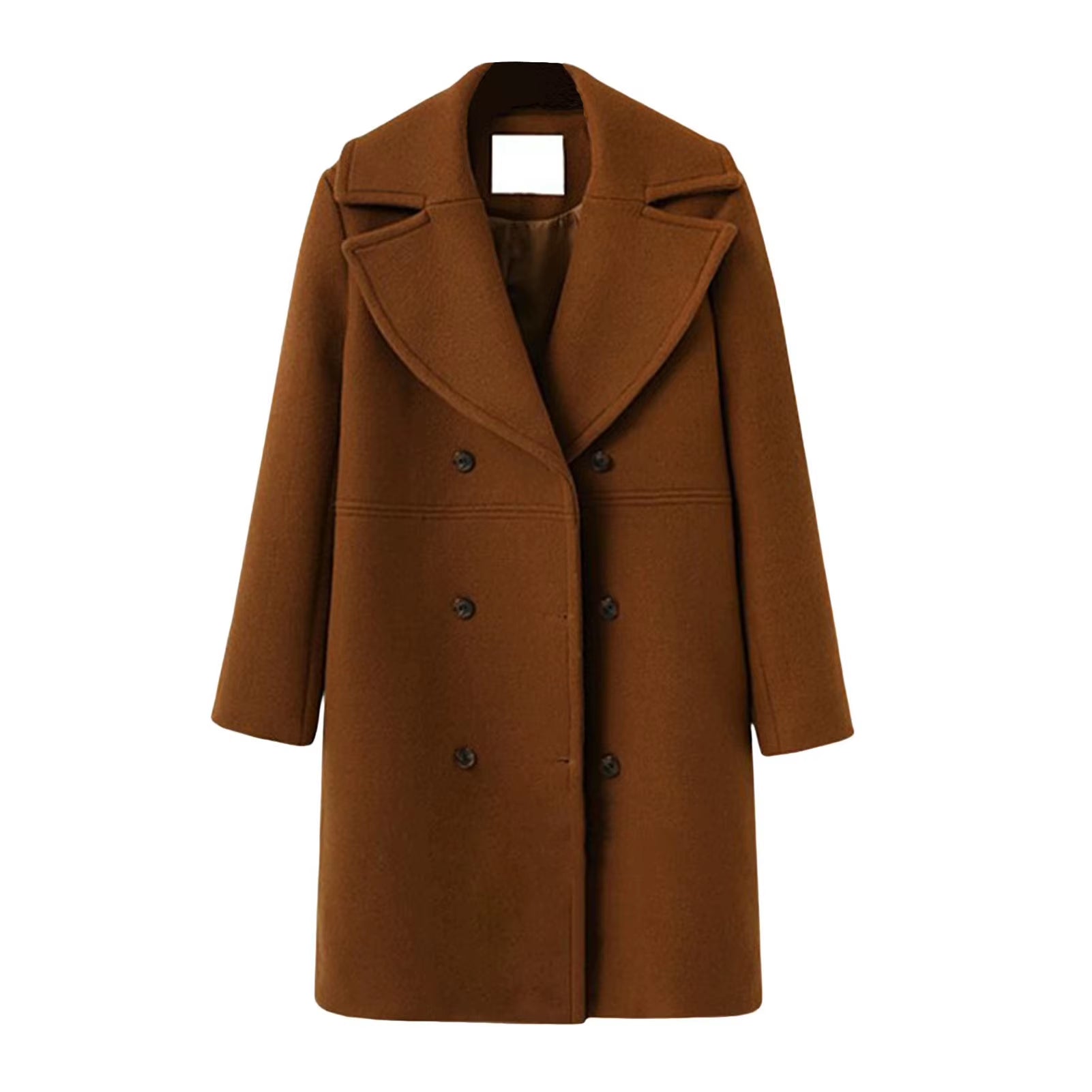 Women Woolen Jacket Turn-Down Collar Pockets Solid Color Overcoat Double-Breasted Loose Fit Thermal Outerwear Female Clothes
