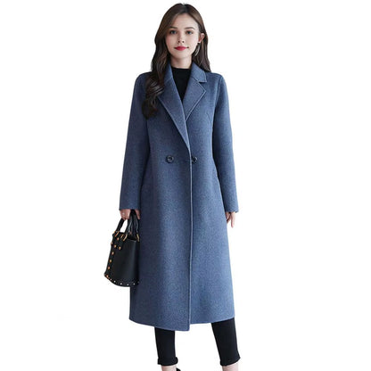 Women Woolen Jacket Turn-Down Collar Pockets Solid Color Overcoat Double-Breasted Loose Fit Thermal Outerwear Female Clothes