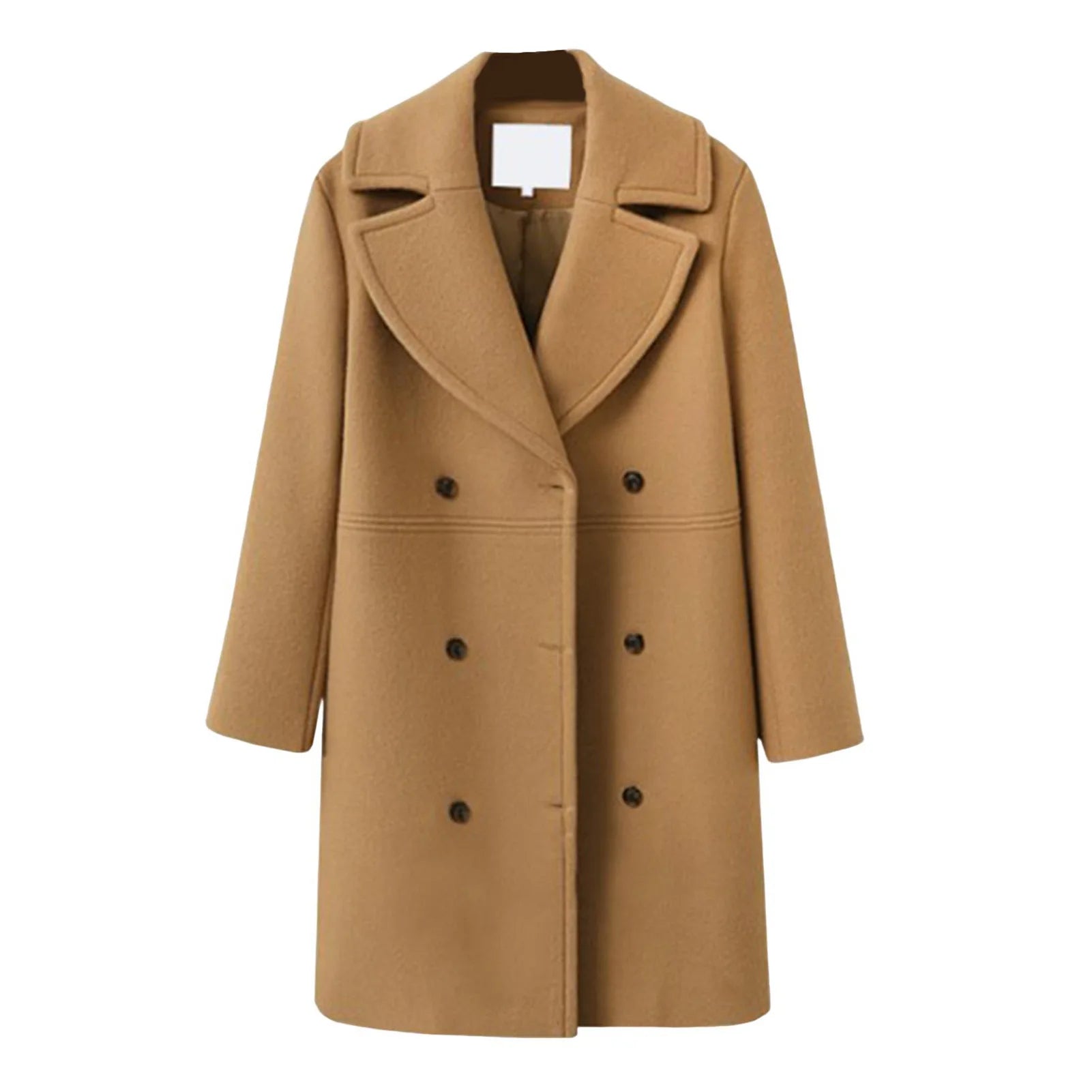 Women Woolen Jacket Turn-Down Collar Pockets Solid Color Overcoat Double-Breasted Loose Fit Thermal Outerwear Female Clothes