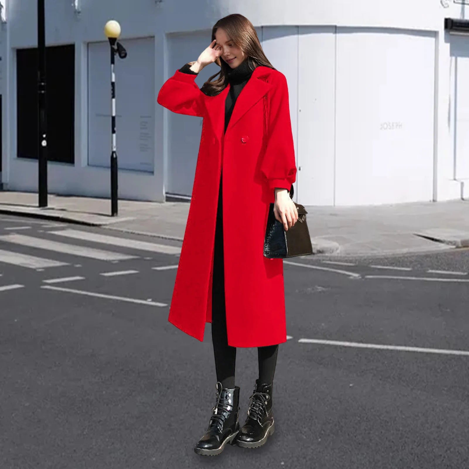 Women Woolen Jacket Turn-Down Collar Pockets Solid Color Overcoat Double-Breasted Loose Fit Thermal Outerwear Female Clothes